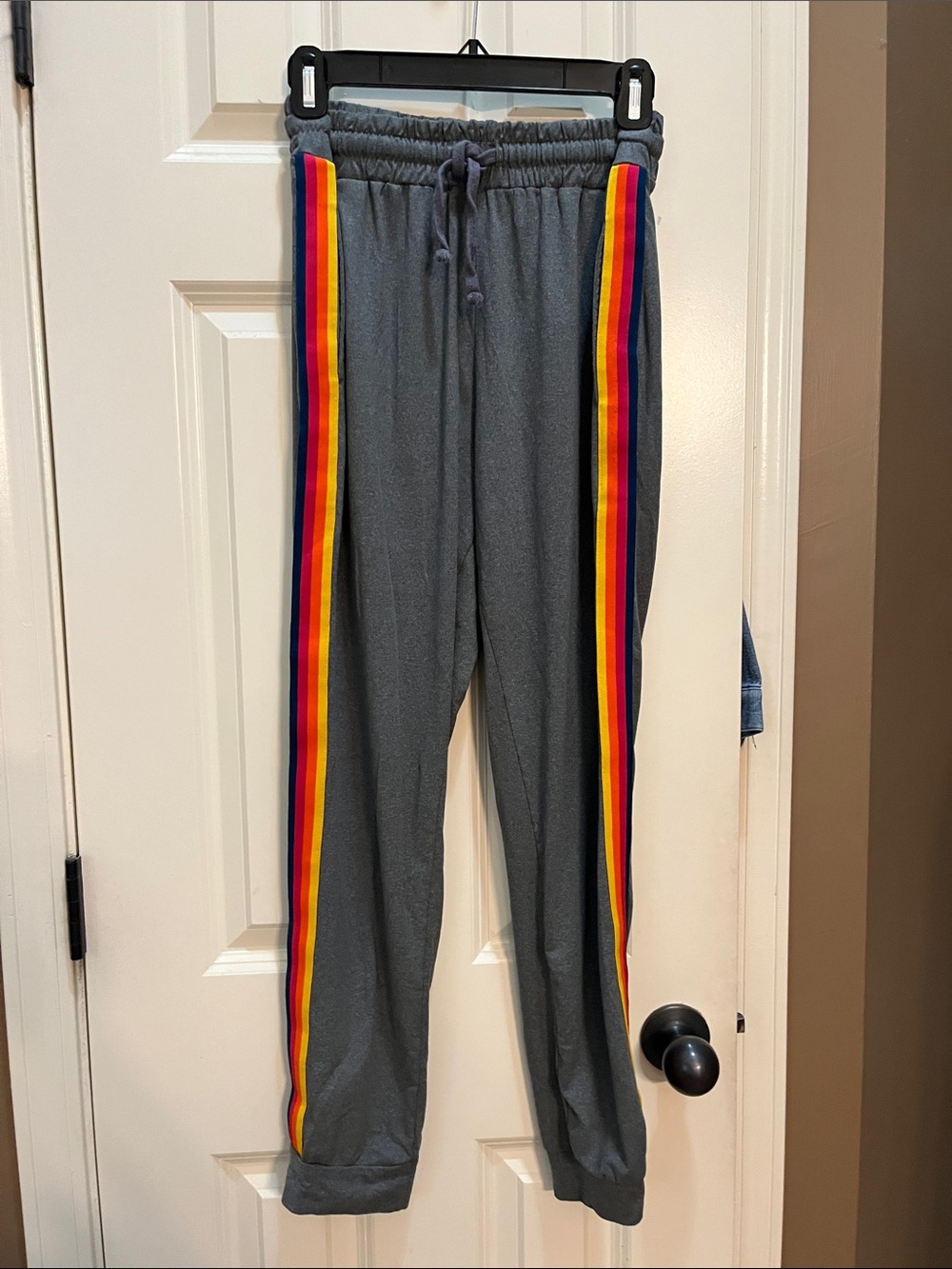 Aviator Nation 6 Stripe Sweatpants Heather Grey Neon Rainbow Size Large
